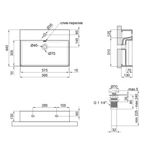 Раковина Qtap Nando LT 600х420х120 Matt black з донним клапаном QT12112173MBMB №2