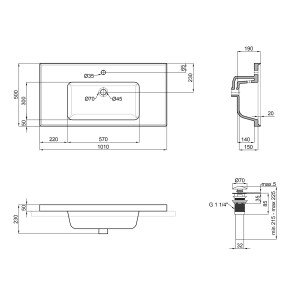 Раковина Qtap Albatross A 1000х500х230 White з донним клапаном QT01115100AW №2