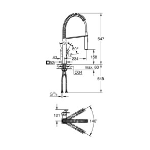 Смеситель для кухни с рефлекторным изливом Grohe Eurocube 31395000 №2