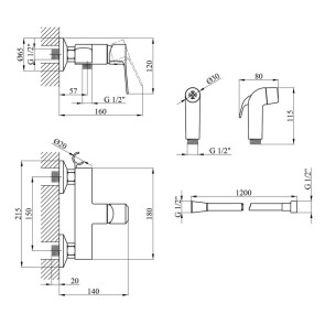 Гарнитур для гигиенического душа наружного монтажа Kroner KRP Enzo-C052 №6