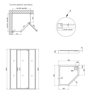 Набір Qtap душова кабіна Scorpio CRM10995-AC6 Clear 2120x900x900 мм + піддон Diamond 309912 90x90x12 см з сифоном №2