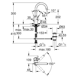 Змішувач для раковини Grohe Eurosmart Cosmopolitan 32830001 L-Size №2