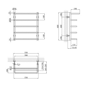 Полотенцесушитель водяной Kroner Скоба ДСп03 600х530/5 с полкой №5