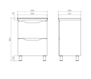 Тумба напольная VAN MEBLES Амелия 60 c 2-мя ящиками с умывальником Глория 60 см №2