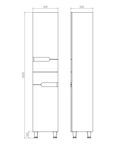 Пенал напольный VAN MEBLES Верона с корзиной и 2-мя ящиками 40х35 см правосторонний белый №3