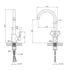 Смеситель для кухни Kroner KRP Edelstahl Komposit-GRA035 №7