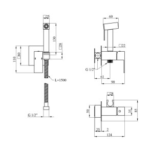 Смесители с гигиеническим душем Kroner KRP Edelstahl Kubus-SCH053 №7