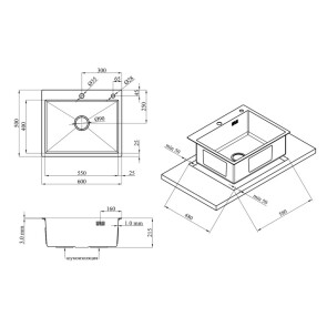 Кухонная мойка Kroner KRP PVD Schwarze-6050HM (3,0/1,0 мм) №7