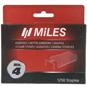 Скобы Miles No.4-10MM, 1250 шт., ширина-10,50 мм, толщина-1,20 мм, аналог: Rapid 140 №1