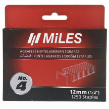 Скобы Miles No.4-12MM, 1250 шт., ширина-10,50 мм, толщина-1,20 мм, аналог: Rapid 140