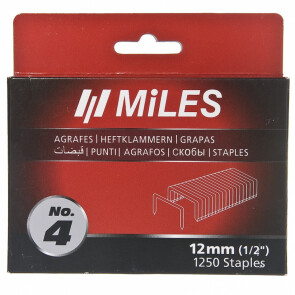 Скоби Miles No.4-12MM, 1250 шт., ширина-10,50мм, товщина-1,20мм, аналог: Rapid 140 №1