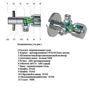 Кран кульовий кутовий подвійний ARCO 1/2″х 1/2″х1/2″ A80TWIN CQ4105 №6