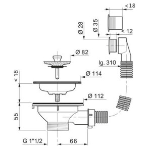 Клапан донний для кухонної мийки 1½" з нерж. решіткою та переливом WIRQUIN №8