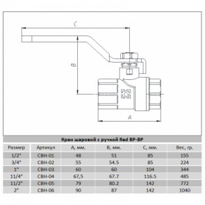 Кран шаровый Raftec RED PN40 ВВ 1 1/2 ' CBH-05 №4