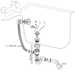 Сифон для ванны Elton Click-Clack 700мм с адаптером O40/50мм WIRQUIN №14