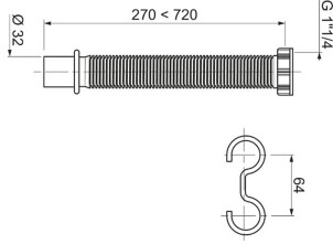 Соединение гибкое для раковины 1¼"×Ø32мм WIRQUIN №7