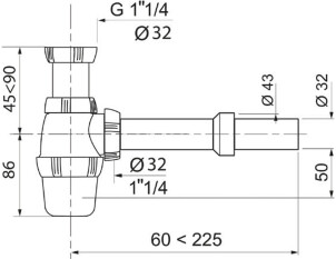 Сифон для раковины 1¼"×Ø32мм WIRQUIN №6