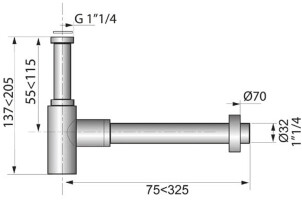 Сифон для раковины латунный Linels 1¼"×Ø32мм WIRQUIN №10