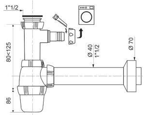 Сифон для кухонної мийки з підведенням 1½"×Ø40мм WIRQUIN №9