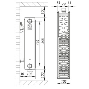 Сталевий радіатор 22х500х1800.B KOER (нижнє підключення) (RAD095) №4