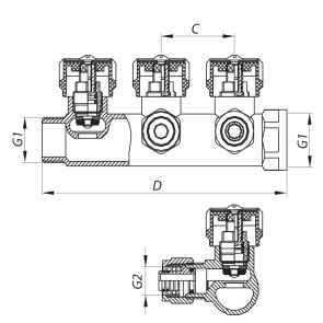 Коллектор вентильный с фитингом KOER KR.1121-4 3/4"x4 WAYS (KR2652) №2
