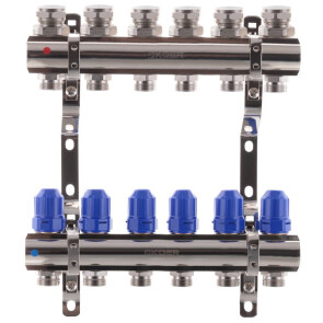 Колекторний блок з термостатичними клапанами KOER KR.1100-06 1"x6 WAYS (KR2632) №1