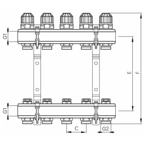 Колекторний блок з термостатичними клапанами KOER KR.1100-10 1"x10 WAYS (KR2636) №5