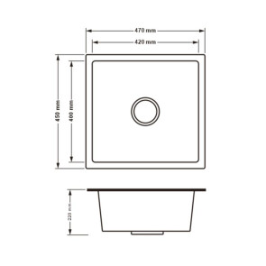 Кухонная мойка H4745B PVD встроенная 3.0/0.8 мм Brush, 470х450/215 мм, Black Lidz №2