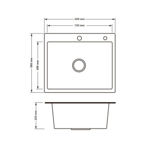 Кухонная мойка H6050B PVD встроенная 3.0/0.8 мм Brush, 600х500/215 мм, Black Lidz №2