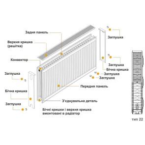 Радіатор сталевий панельний KALDE 22 низ/справа 500х2000 (без OUTER) №9