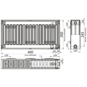 Радиатор стальной панельный KALDE 22 низ/справа 300x400 (без OUTER) №7