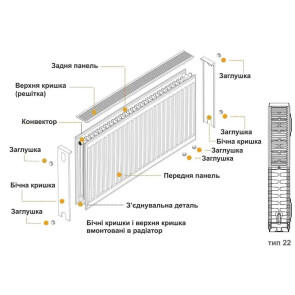 Радиатор стальной панельный KALDE 22 низ/справа 600х1200 (без OUTER) №9