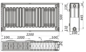Радиатор стальной панельный KALITE 22 сторона 500х2200 №4