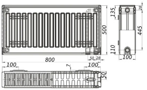 Радиатор стальной панельный KALITE 22 низ/справа 500x800 (без INNER) №4