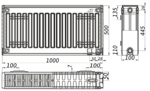 Радіатор сталевий панельний KALITE 22 низ/справа 500х1000 (без INNER) №4