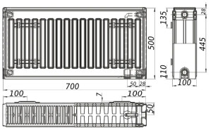 Радіатор сталевий панельний KALITE 22 низ/справа 500x700 (без INNER) №4