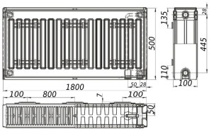 Радиатор стальной панельный KALITE 22 низ/справа 500х1800 (без INNER) №4
