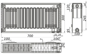 Радиатор стальной панельный KALITE 22 низ/справа 300x700 (без INNER) №4