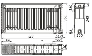 Радиатор стальной панельный KALITE 22 низ/справа 300x900 (без INNER) №4