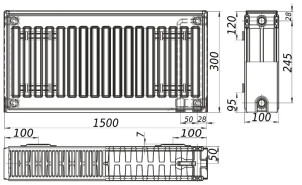 Радиатор стальной панельный KALITE 22 низ/справа 300х1500 (без INNER) №4