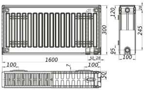 Радиатор стальной панельный KALITE 22 низ/справа 300х1600 (без INNER) №4