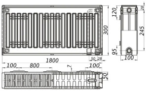 Радиатор стальной панельный KALITE 22 низ/справа 300х1800 (без INNER) №4