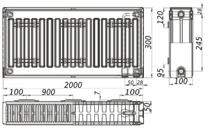Радиатор стальной панельный KALITE 22 низ/справа 300х2000 (без INNER) №4