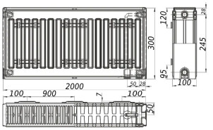 Радіатор сталевий панельний KALITE 22 низ/справа 300х2000 (без INNER) №4