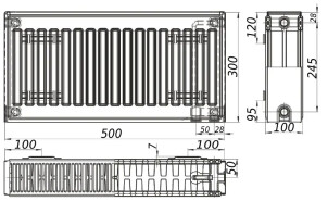 Радіатор сталевий панельний KALITE 22 низ/справа 300x500 (без INNER) №4