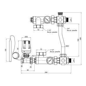 Группа смешивающая с байпасом без насоса 1" с д/коллектор. SF003W25 SD FORTE №2