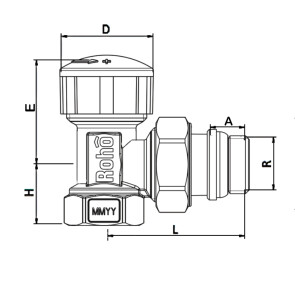 Кран радіаторний термостатичний Roho R5150-050 - 1/2" (М30х1,5) (кутовий) (RO0122) №3