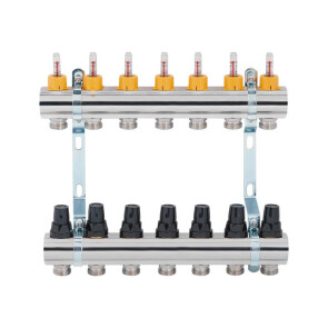 Коллектор латун. с расходомер. и термостат. кранами 1" х 7 (вых) SD FORTE №3