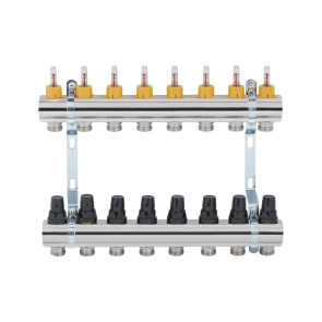 Колектор латун. з витратомір. і термостат. кранами 1" х 8 (вих) SD FORTE №4