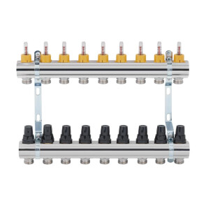 Колектор латун. з витратомір. і термостат. кранами 1" х 9 (вих) SD FORTE №4